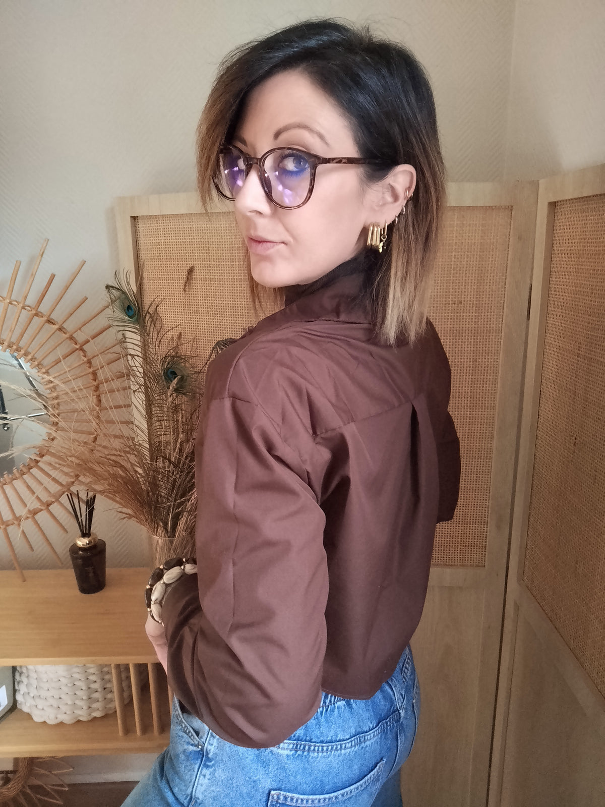 Chemisier court chocolat brodé Sasha S/M M/L | Le Studio de Lucie P