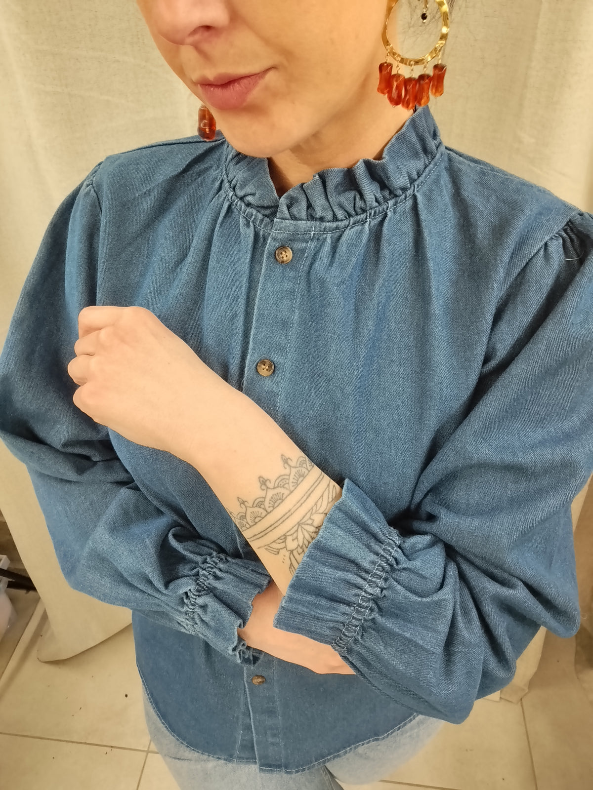 Chemisier Shirley - Chemise en jeans col volants