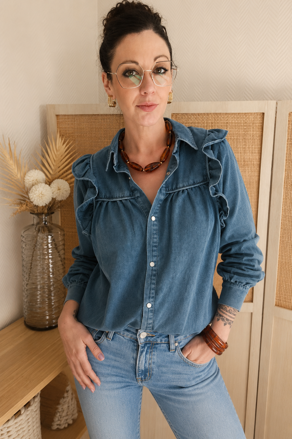Chemise Lara - chemise en jeans à volants