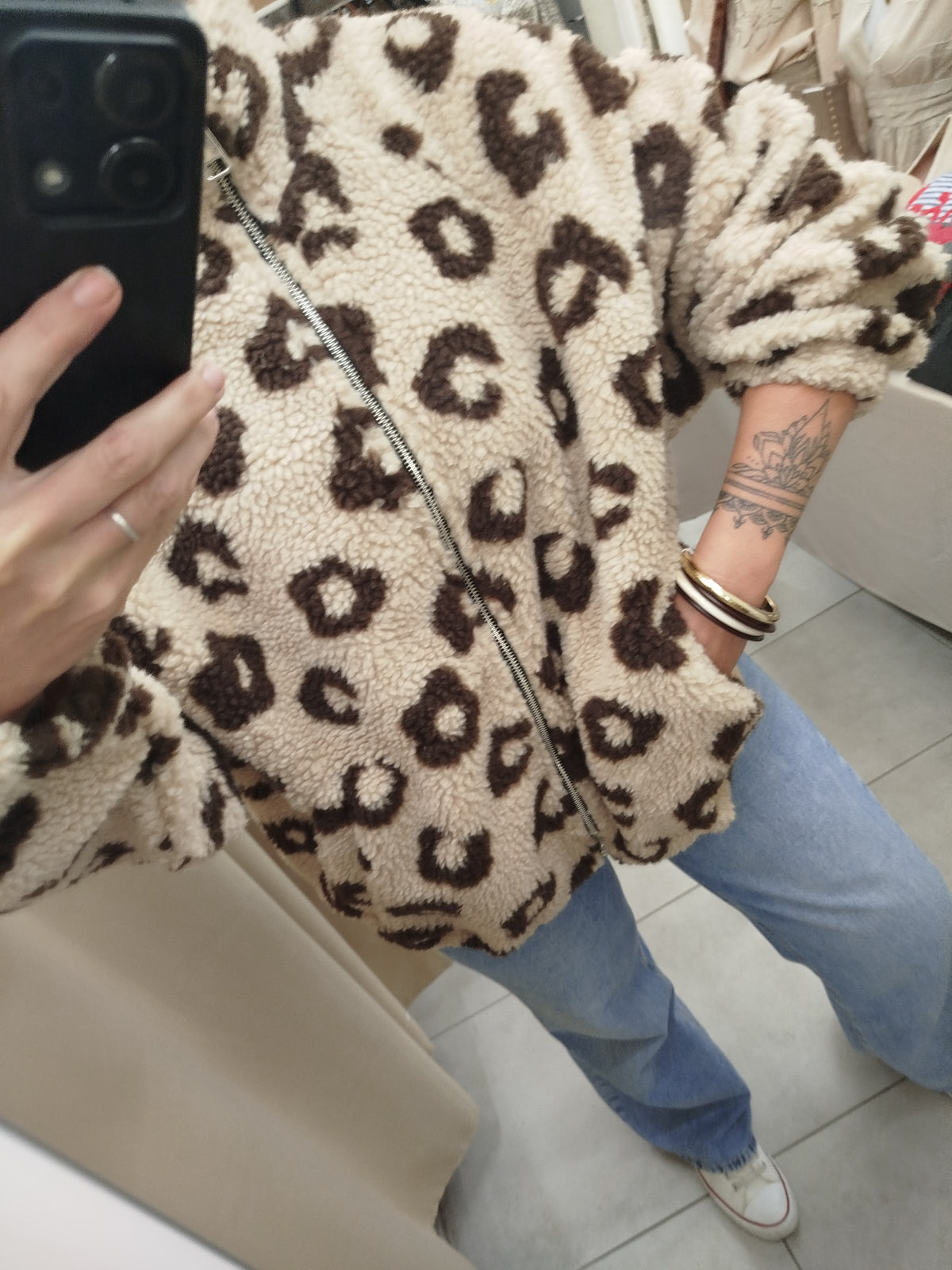 Veste Sherpa Motif léopard beige
