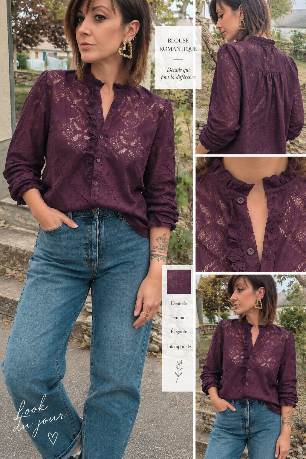 Blouse romantique Élina – Prune
