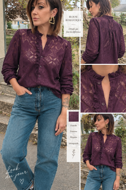 Blouse romantique Élina – Prune