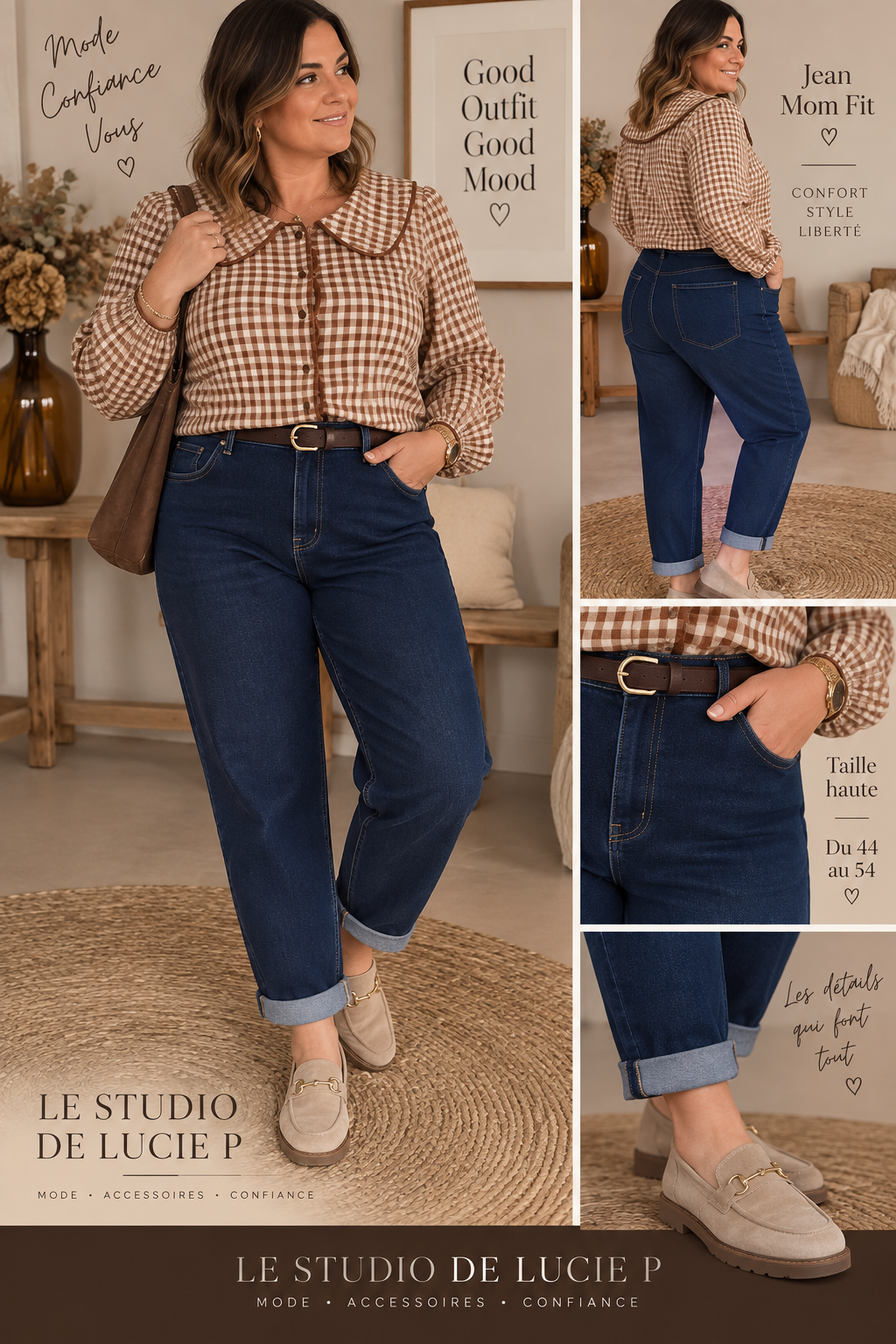 Jean Mom Fit  – Grande Taille – Ceinture Assortie