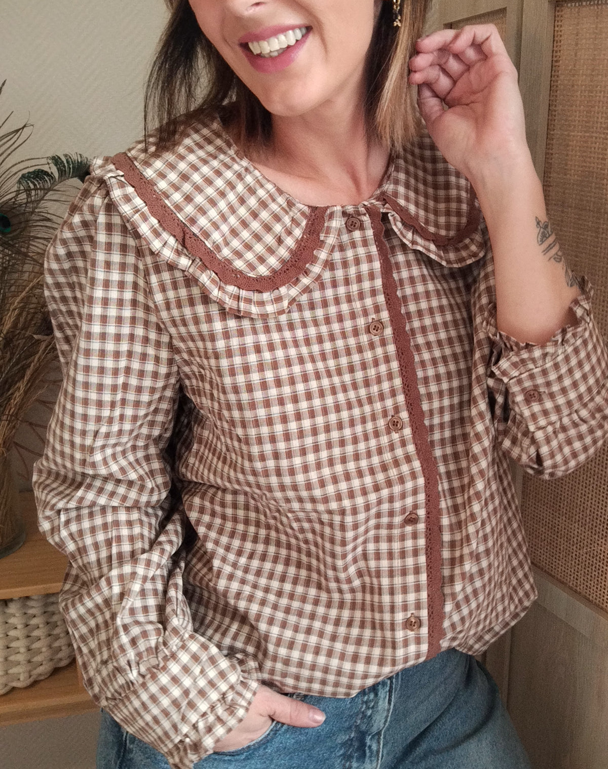 Chemisier carreaux Suzanne col Claudine Pulpeuse