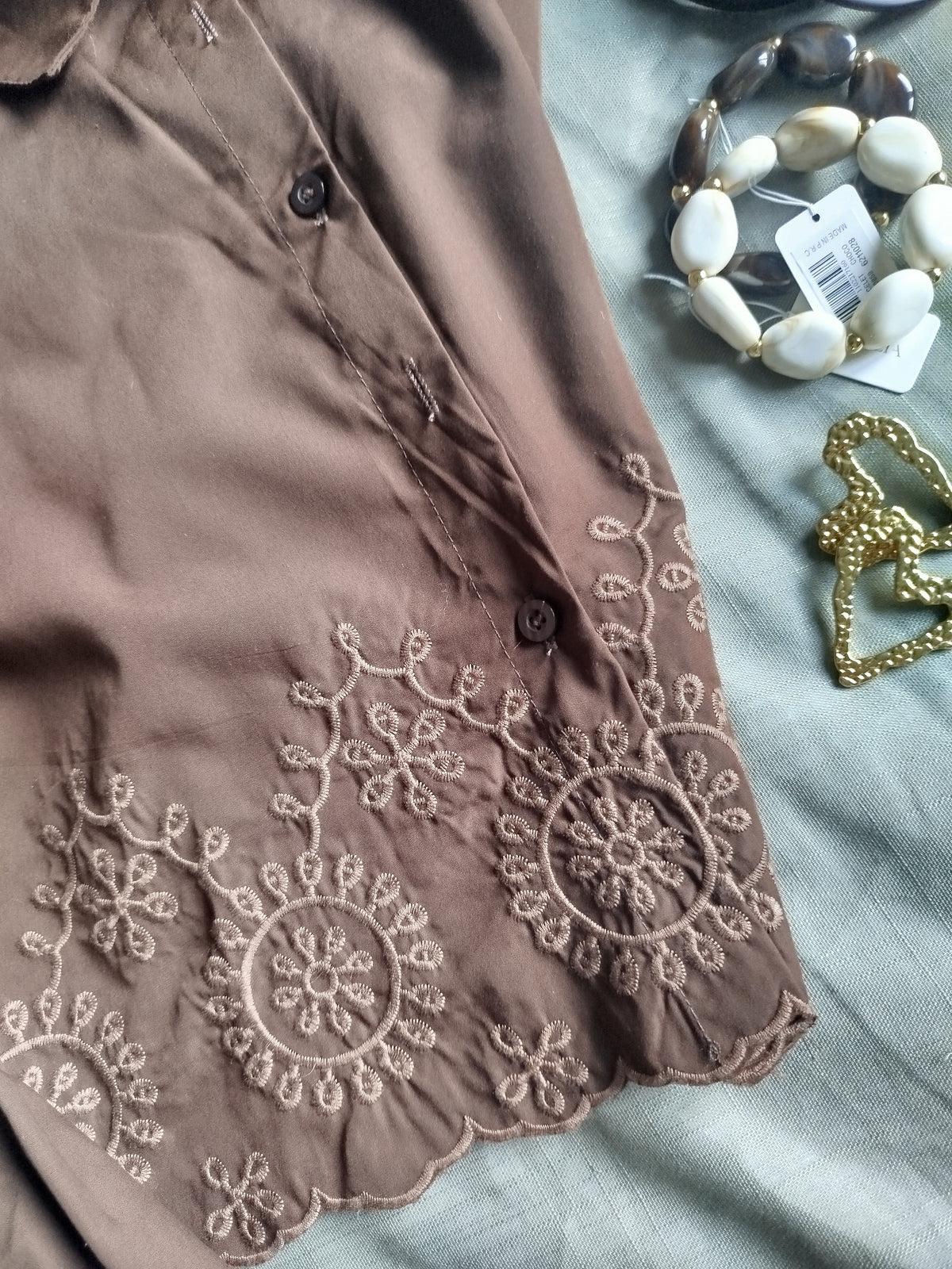 Chemisier court chocolat brodé Sasha S/M M/L | Le Studio de Lucie P