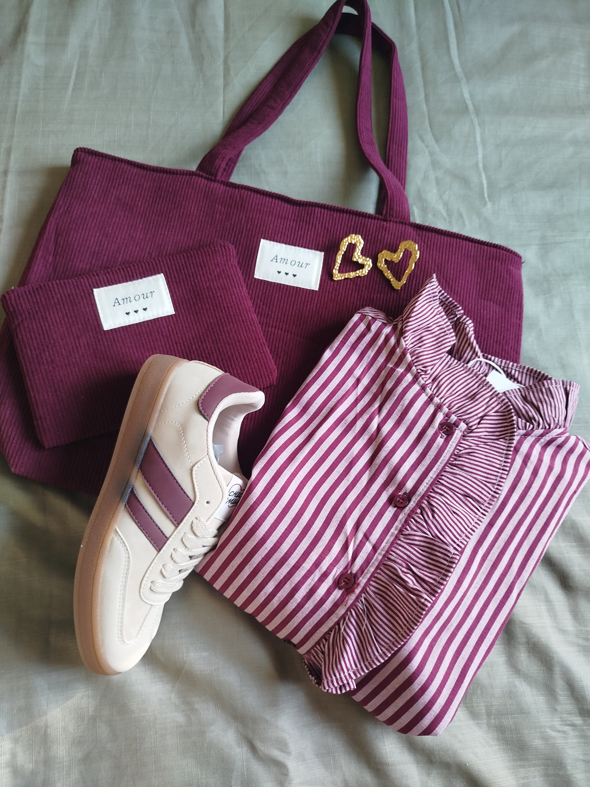 Chemise Thaïs rayée bordeaux à volants S/M M/L | Le Studio de Lucie P