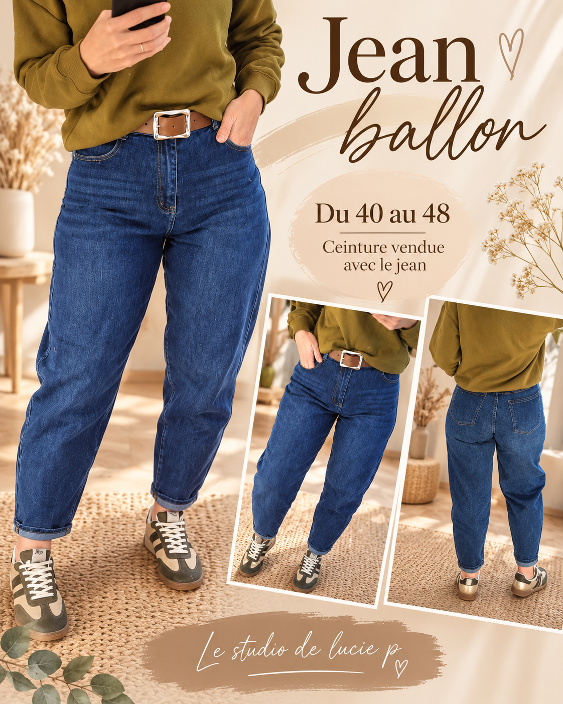 Jean ballon femme Romy avec ceinture – Du 40 au 48