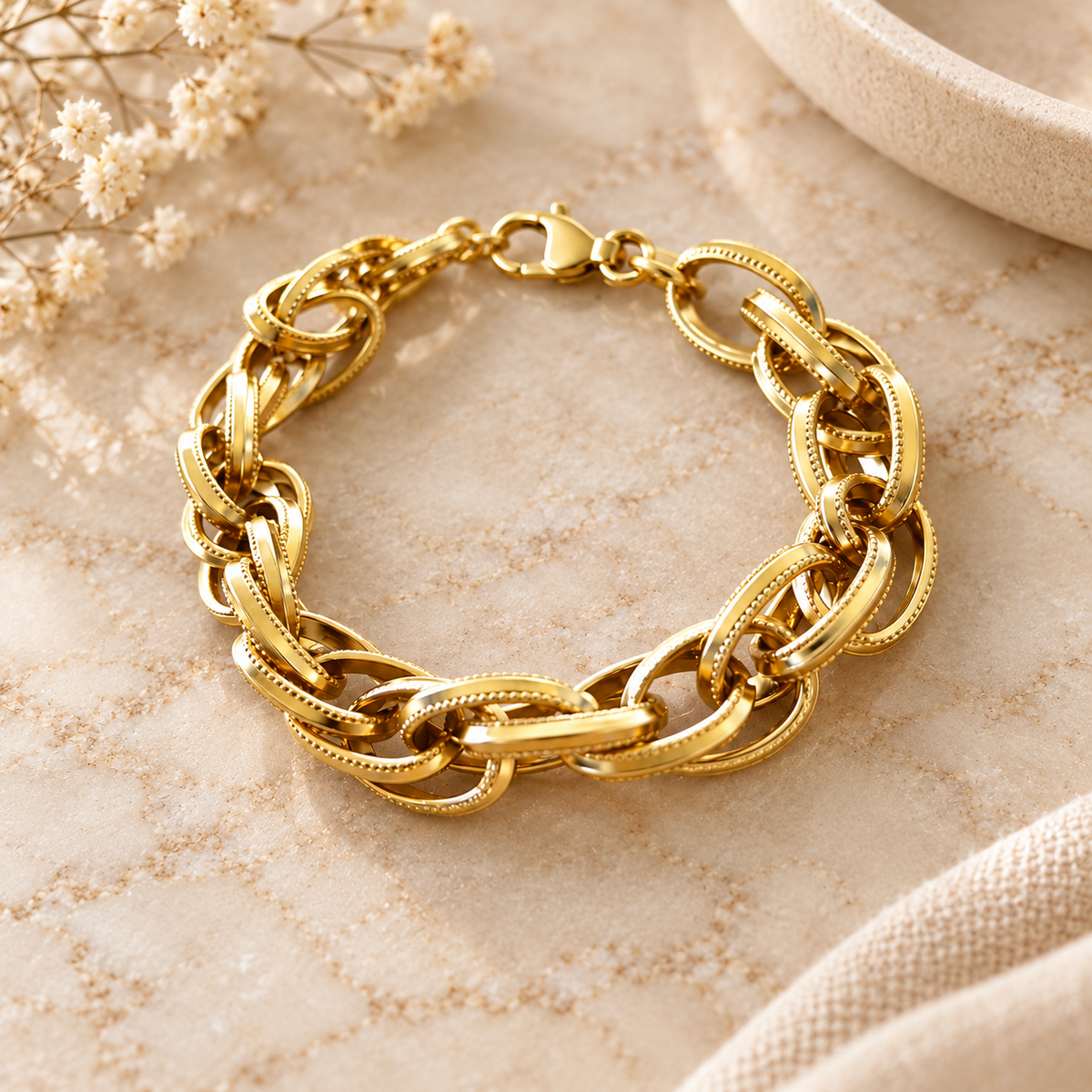 Bracelet Giulia maille croisé– Acier inoxydable doré
