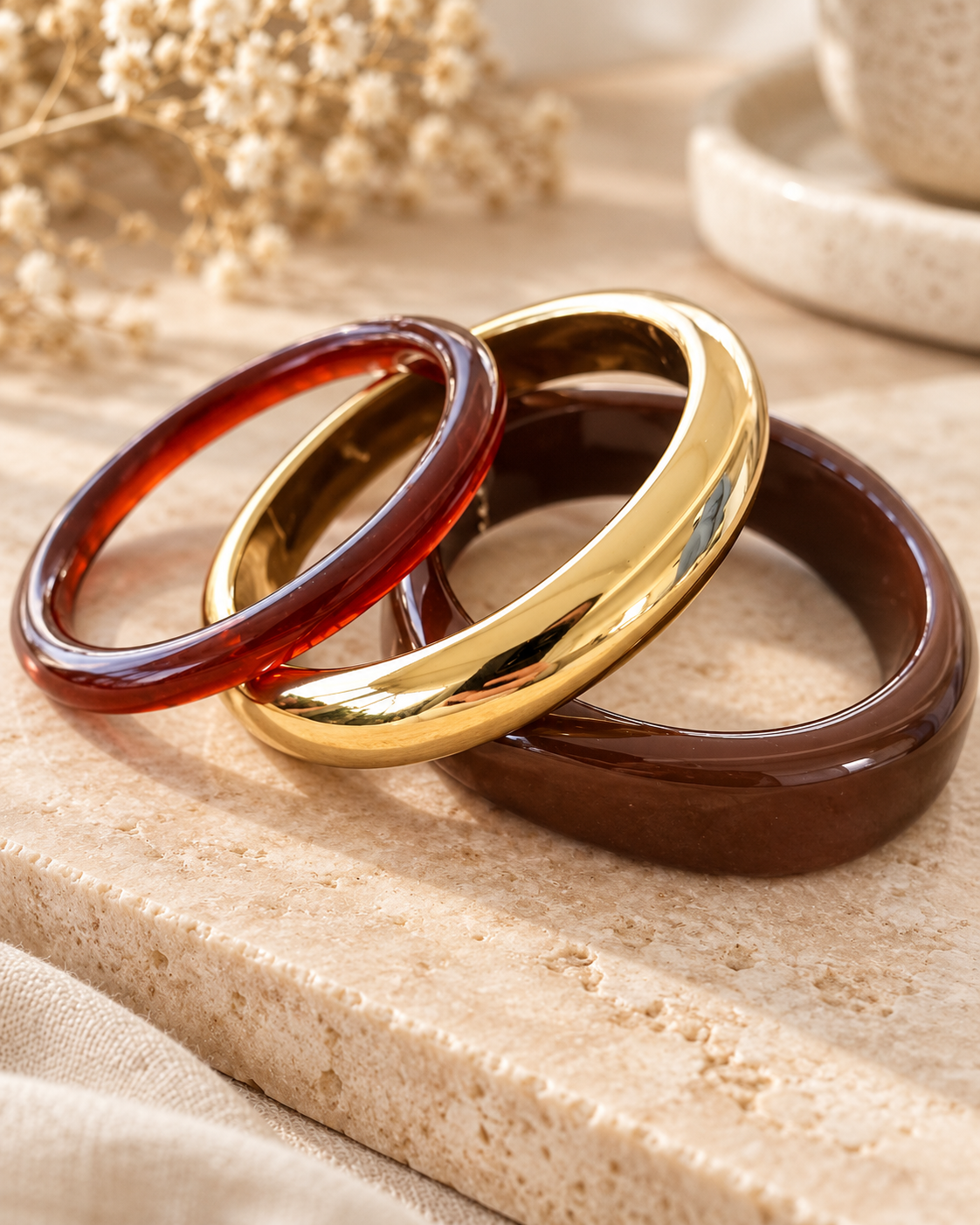 Trio de bracelets Alba Bordeau/marron – Joncs femme