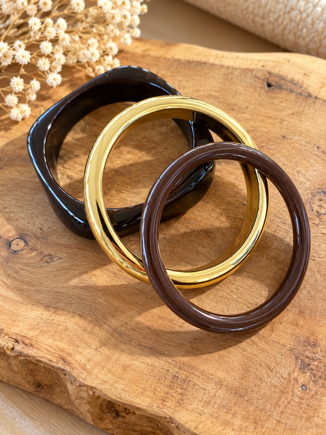 Trio de bracelets Alba chocolat /marron – Joncs femme
