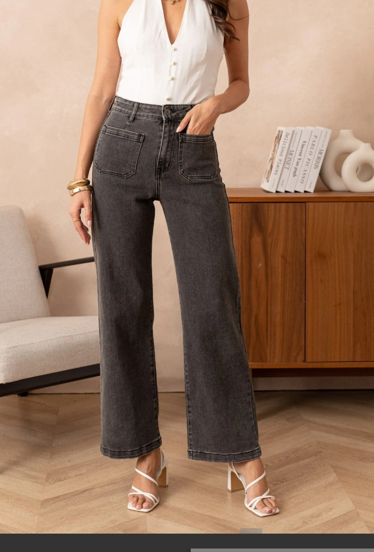Jeans Odelia gris - Jeans wide leg