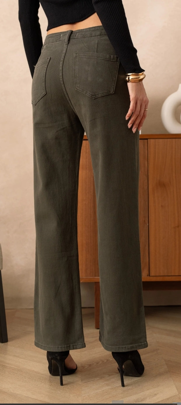 Jeans kaki Samantha - Jeans wide leg