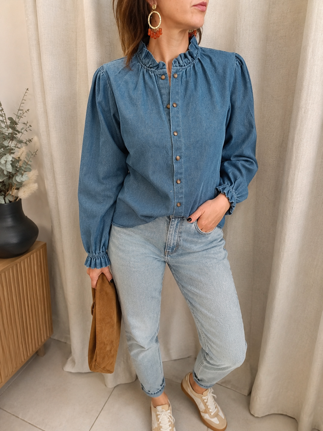 Chemisier Shirley - Chemise en jeans col volants