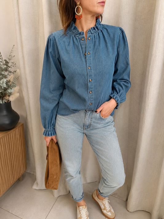 Chemisier Shirley - Chemise en jeans col volants