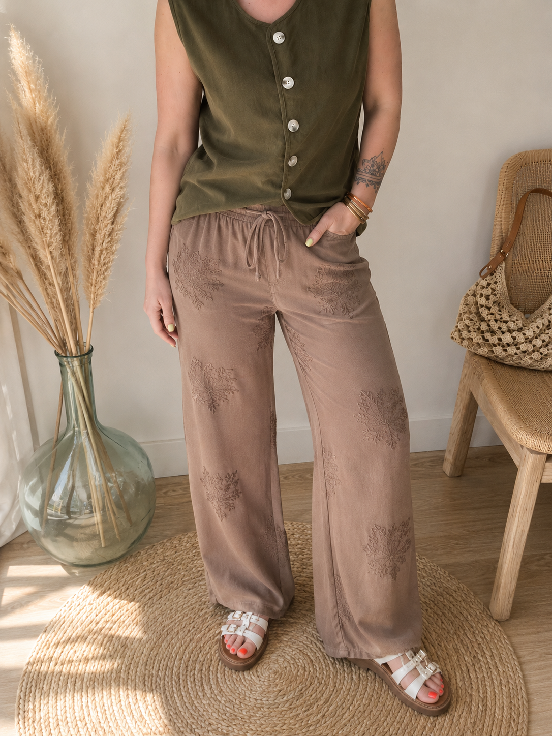Blouse Talia- Blouse sans manches kaki en coton