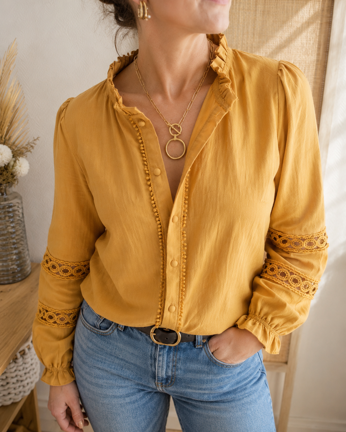 Blouse Noria - blouse moutarde manche bouffantes