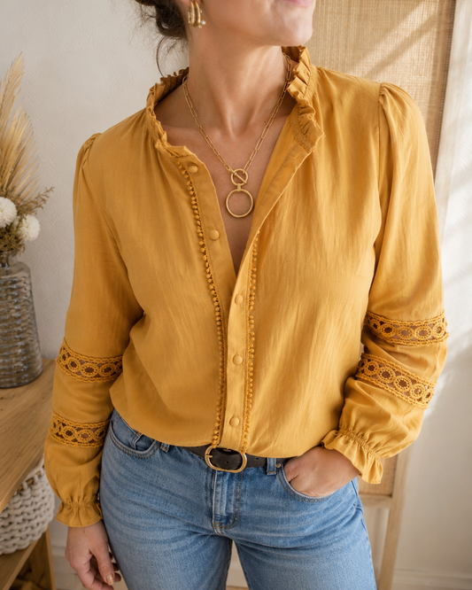 Blouse Noria - blouse moutarde manche bouffantes