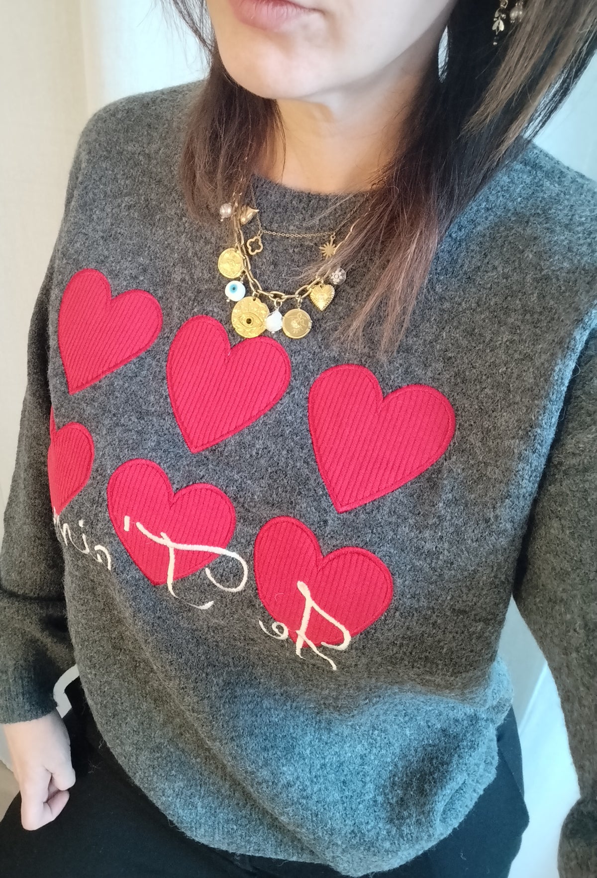 Pull Nadia -  pull coeur velours rouge