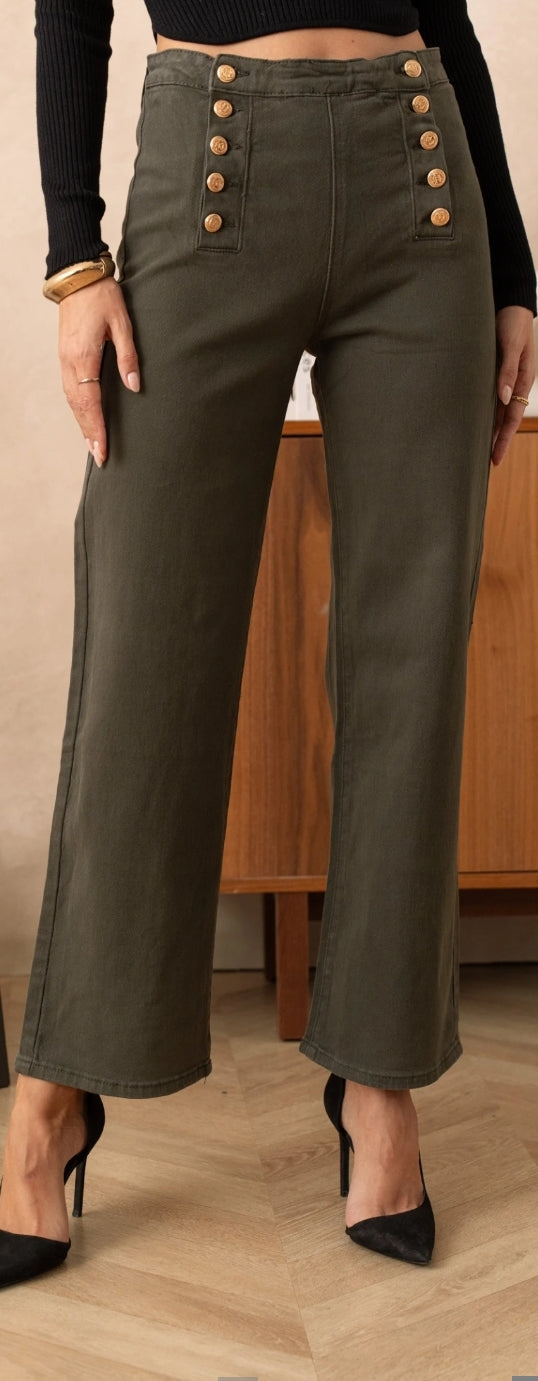 Jeans kaki Samantha - Jeans wide leg