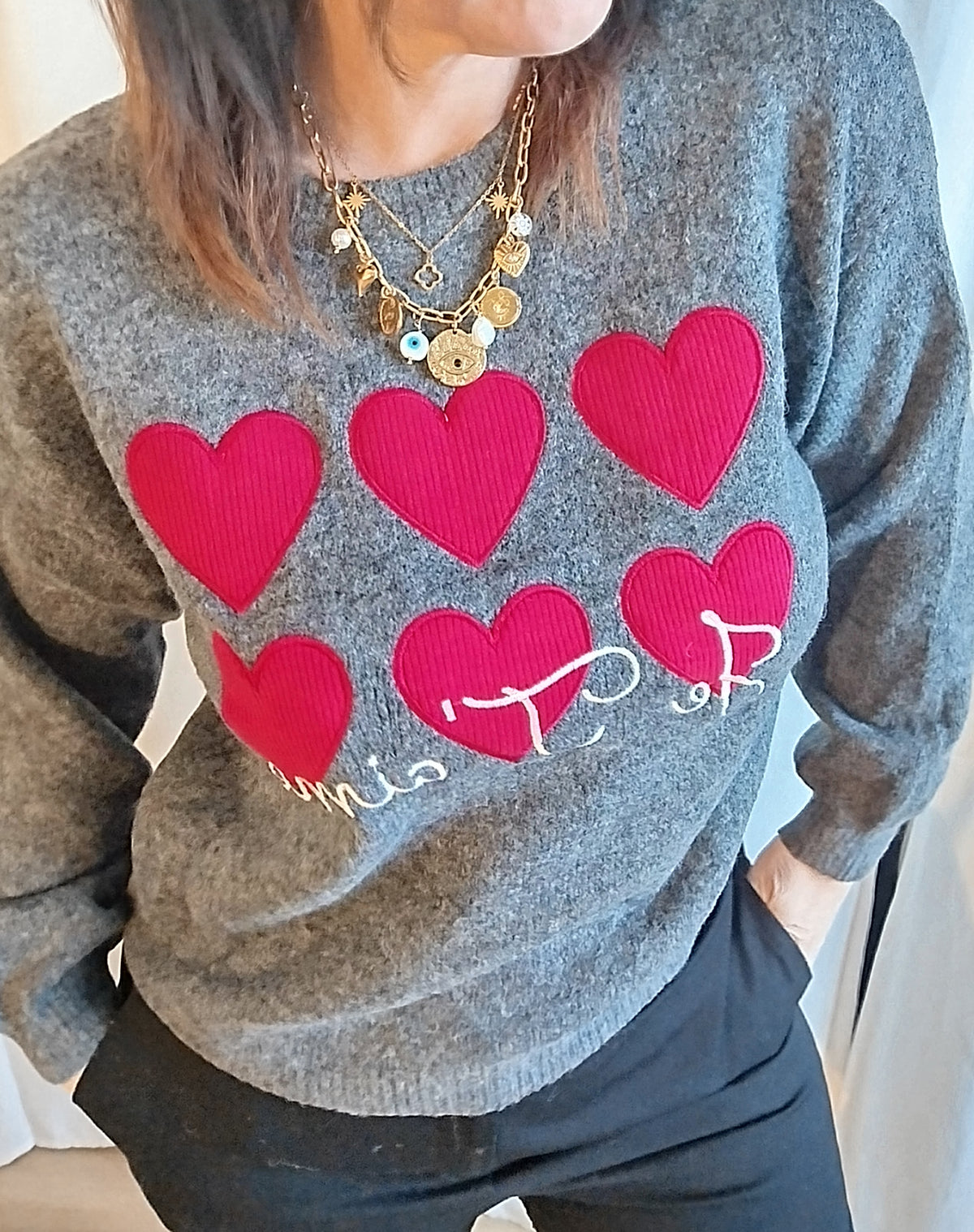 Pull Nadia -  pull coeur velours rouge
