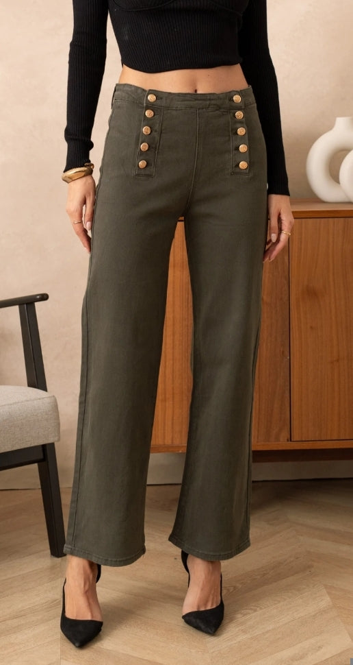 Jeans kaki Samantha - Jeans wide leg