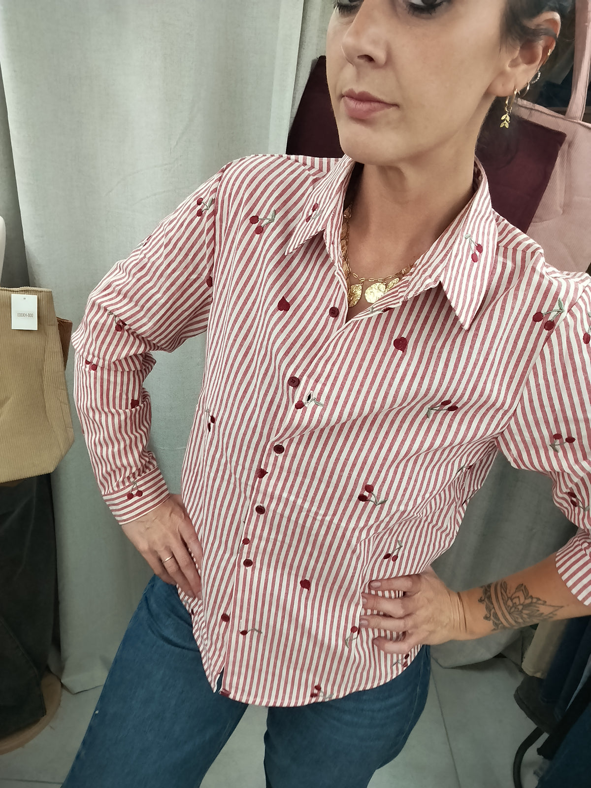 Chemise cerise _ rayures