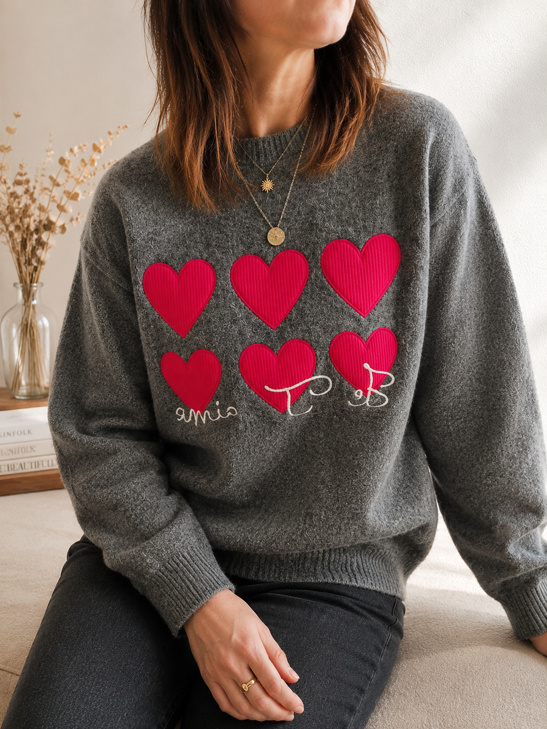 Pull Nadia -  pull coeur velours rouge