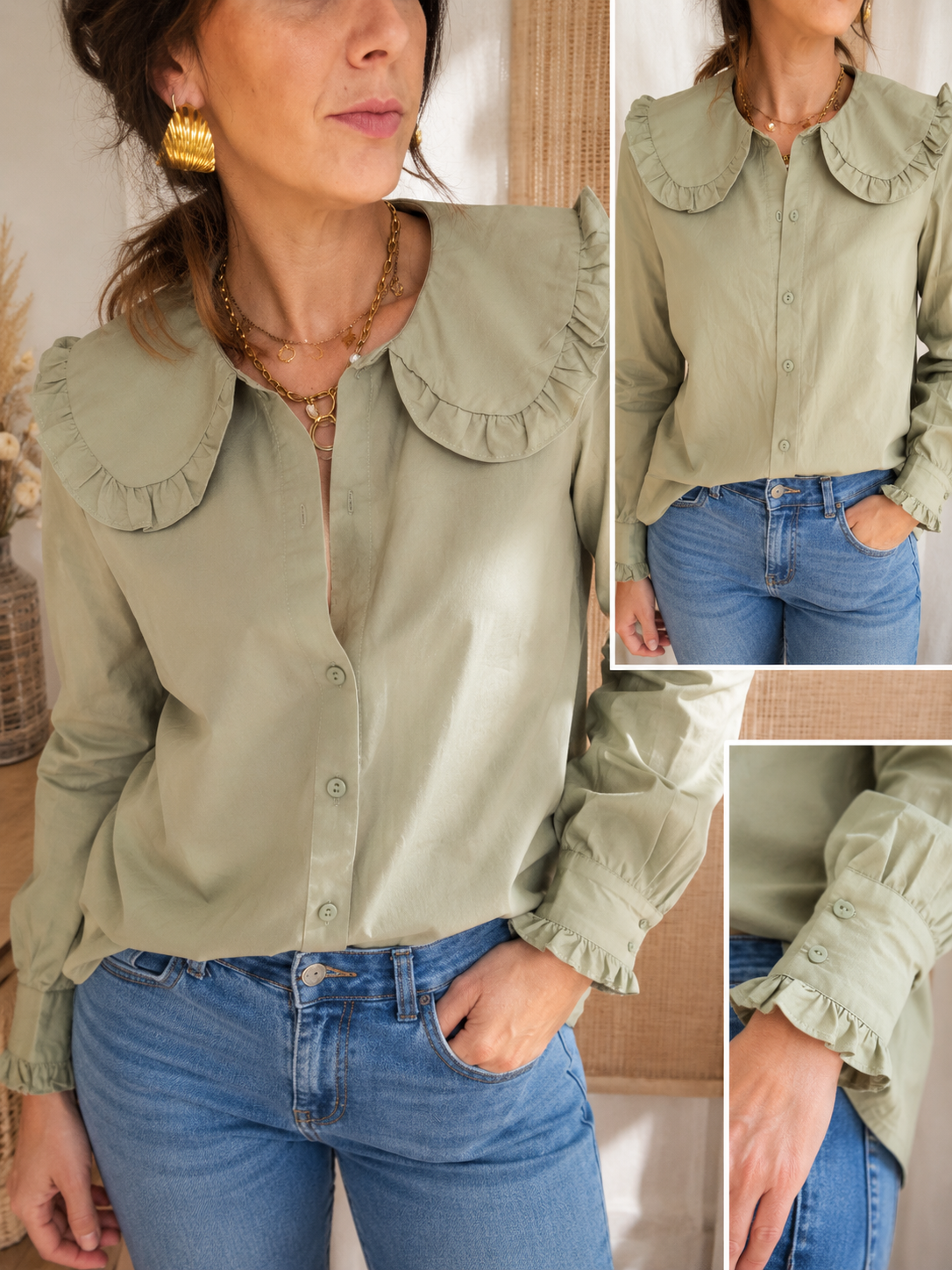 Chemise Naëlle - chemise vert amande col claudine