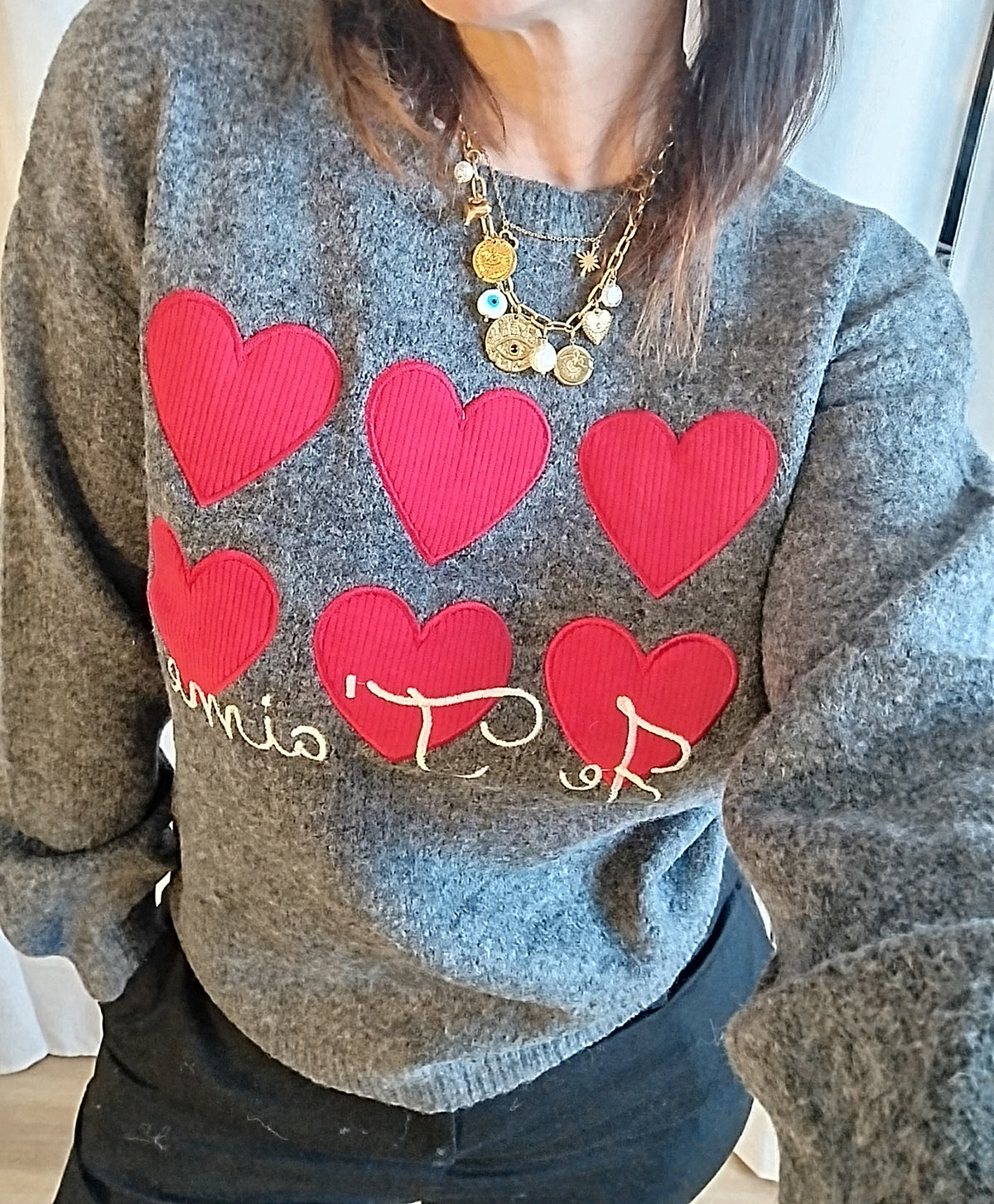 Pull Nadia -  pull coeur velours rouge