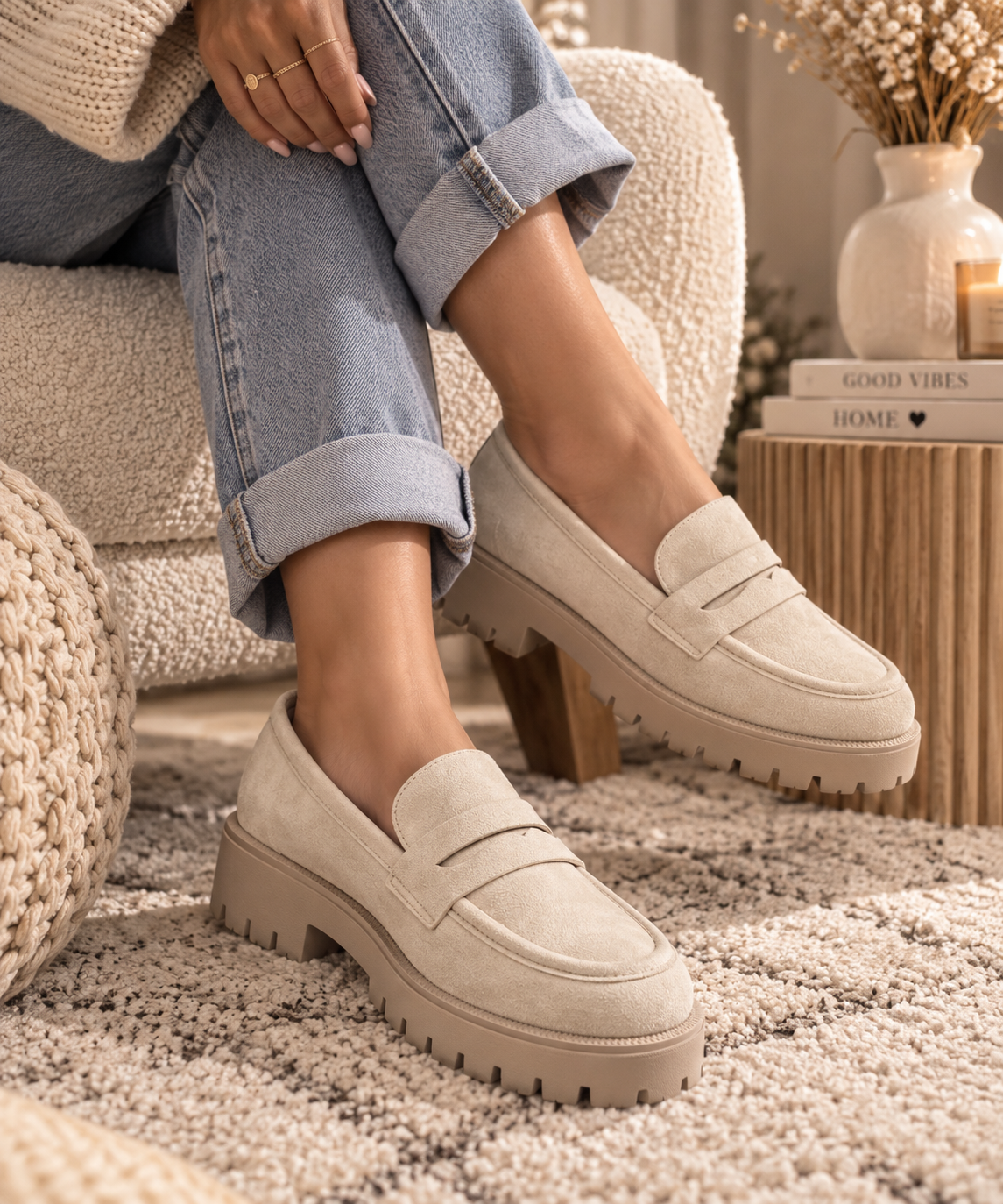 Mocassins Ilona - mocassin en suédine beige