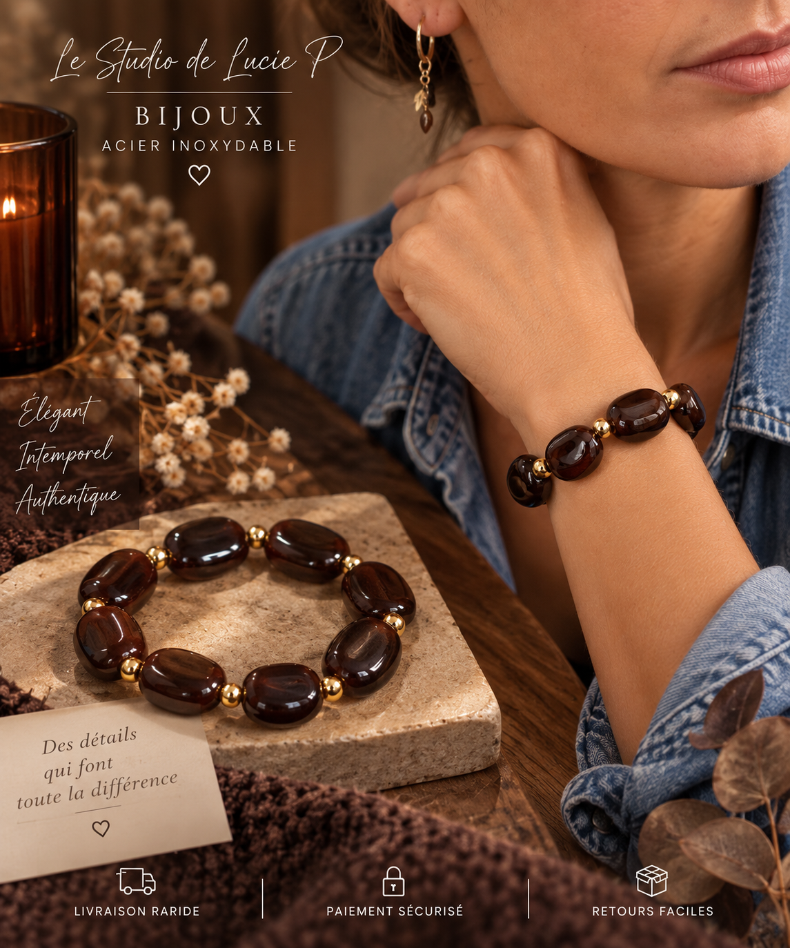 Bracelet Flora – Chocolat 🤎