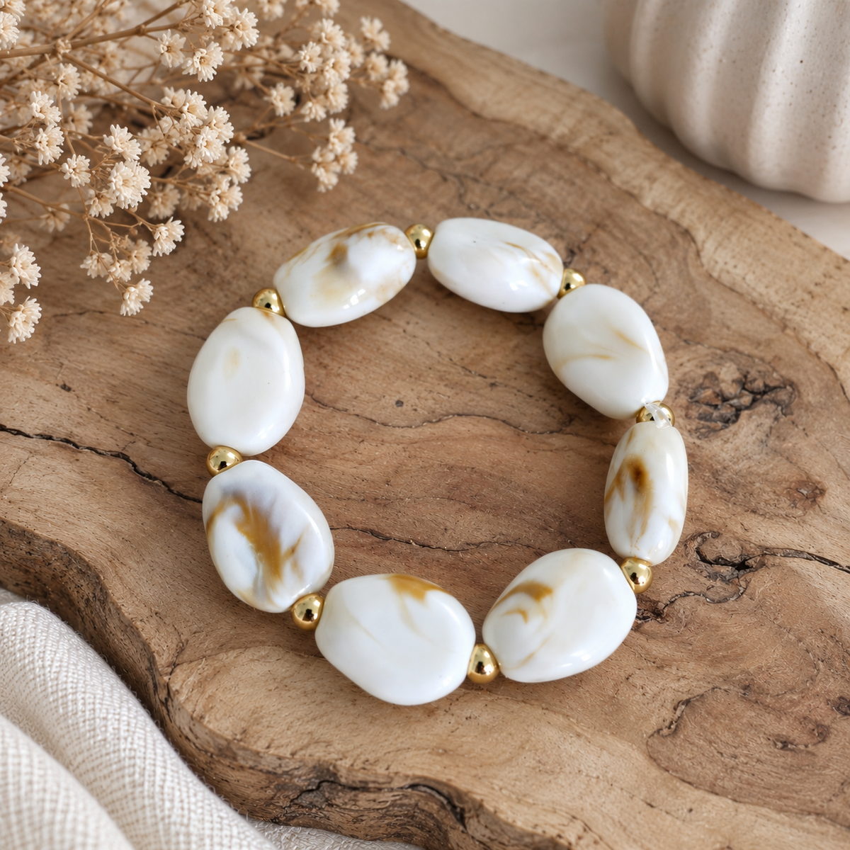 Bracelet Flora – Pierre crème 🤍